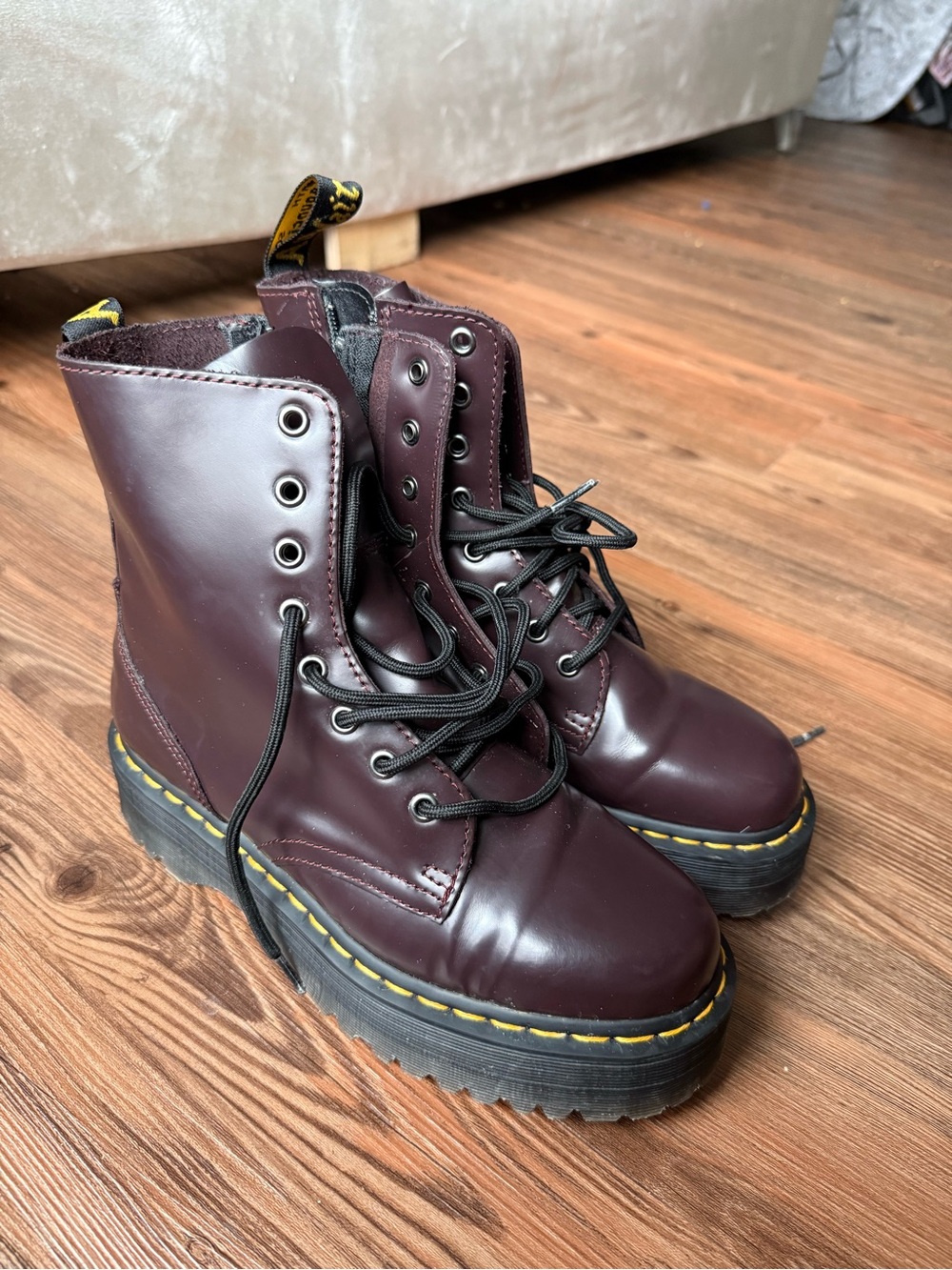 Dr. Martens Women's Burgundy Lace-Up Platform Boots